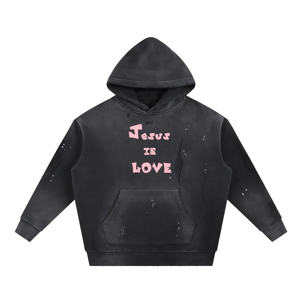 Vintage Washed Frayed Tee- Jesus Is Love Pink